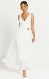 Avonneh Maxi Dress - V Neck Drop Waist Dress in White